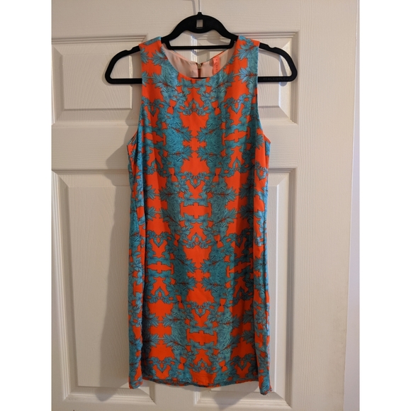 Blue & Orange Floral Rorschach Pattern Dress - Picture 1 of 6